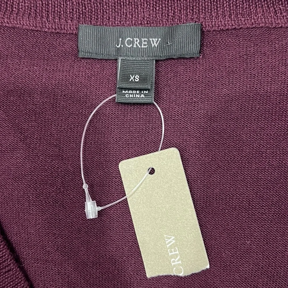 NWT J.Crew Merino Wool Burgundy V-Neck Tunic Sweater Drawstring Cuff Bell Sleeve